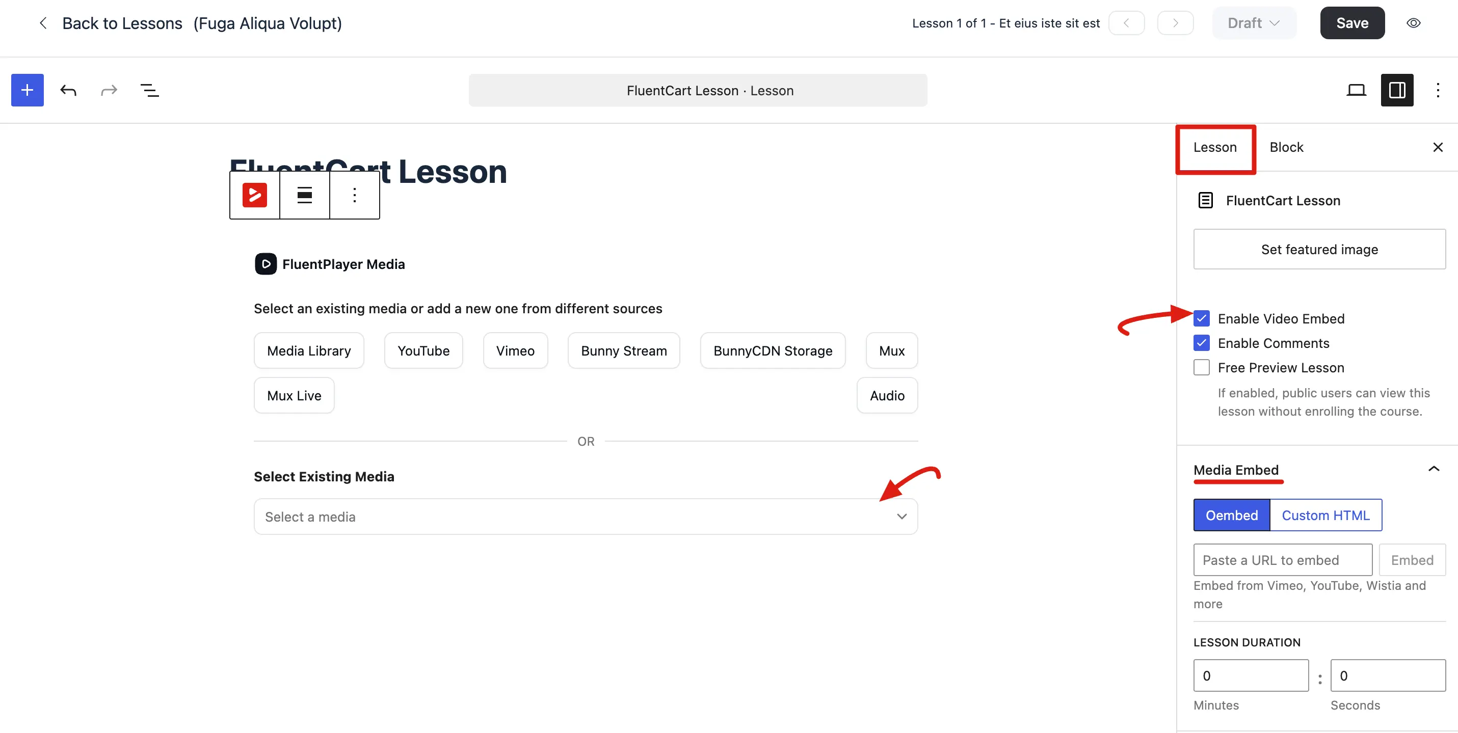 Mange Lesson setting feature