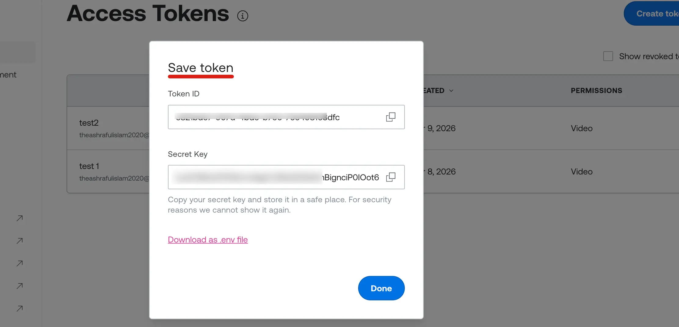 Copy Token and Secret